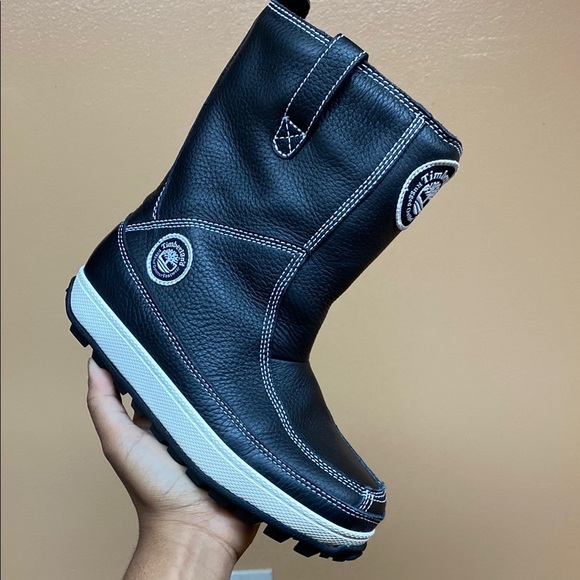 Timberland Genuine Leather Fleece Lined Black White Cream Boots Size 6M - Picture 6 of 16